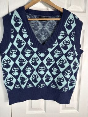 Cider Blue and Light Blue Patterned Knit Sweater Vest Size L